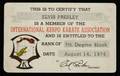 ELVIS PRESLEY 1974 7th DEGREE BLACK BELT KARATE MEMBERSHIP CARD 