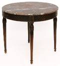 58 Carved Round Walnut and Marble Top Table