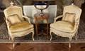 PAIR OF GOLD VELOUR VINTAGE HENREDON FAUTEUILS