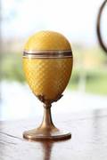 FABERGE STYLE SILVER GILT GUILLOCH ENAMEL EGG