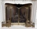 GILT FIRESCREEN AND PAIR OF URN FORM ANDIRONS