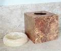 TRAVERTINE TISSUE BOX AND STONE SOAP DISH