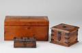 GROUP OF THREE WOODEN BOXES ONE WITH BURLWOOD LID
