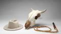 STETSON COWBOY HAT STEER HEAD SKULL AND LEATHER WHIP