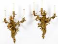 PAIR OF LOUIS XV STYLE GILT BRONZE THREE LIGHT SCONCES