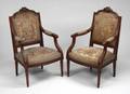 PAIR OF NEEDLEPOINT UPHOLSTERED CARVED ARMCHAIRS