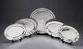 GROUP OF FIVE SILVER PLATED SERVING TRAYS