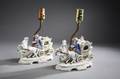 PAIR OF PORCELAIN HORSE AND CARRIAGE FORM TABLE LAMPS