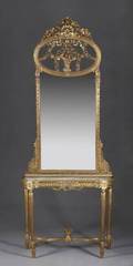 A LOUIS XVI STYLE GILT CONSOLE AND PIER MIRROR
