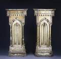 A PAIR OF GOTHIC REVIVAL STYLE POLYCHROME DECORATE
