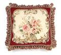 AN ANTIQUE ROSE FLORAL TAPESTRY FRAGMENT PILLOW