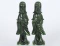 PAIR OF SPINACH JADE FIGURES OF FEMALES