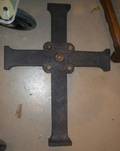 STONE MOUNTED PATINATEDMETAL CROSS