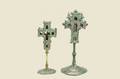 TWO GREEK BOXWOOD  METAL CRUCIFIXES