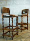 A PAIR OF TURNED BEECHWOOD BAR STOOLS