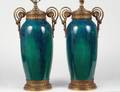 PAIR OF GILT BRONZE MOUNTED PORCELAIN LAMPS
