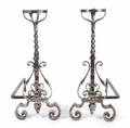 PAIR OF MEDIEVAL STYLE SCROLLWORK ANDIRONS