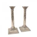 PAIR OF SILVERPLATE CORINTHIAN COLUMN CANDLESTICKS