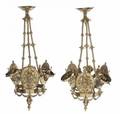 PAIR OF BRONZE THREELIGHT CHANDELIERS