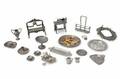 GROUP OF VINTAGE SILVER TONE DOLLHOUSE ACCESSORIES