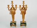 PAIR OF EMPIRE STYLE GILT BRONZE THREE LIGHT CANDELABRA