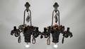 78 PAIR OF COLD PAINTED METAL  GLASS TWO LIGHT SCONCE