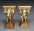 MARY PICKFORD OWNED PAIR OF WOOD AND BRASS ELEPHANT PLAQUES