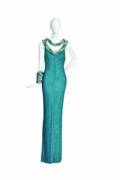 A BOB MACKIE TEAL BEADED GOWN