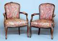 83 PAIR OF LOUIS XV STYLE FRUITWOOD FAUTEUILS