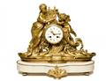 129 LOUIS XVI STYLE GILT BRONZE  MARBLE MANTEL CLOCK