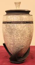 Raku Crackle Glaze Pottery Vase w Lid