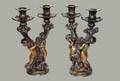 376 PAIR OF PATINATED BRONZE TWO LIGHT CANDELABRAS