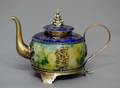 120 SILVER JADE  ENAMEL MINIATURE TEA POT AND COVER