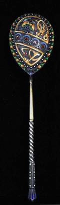117 RUSSIAN SILVER AND SHADED ENAMEL SPOON