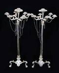 78 PAIR OF GOTHIC REVIVAL SILVER PLATED SEVEN LIGHT CA