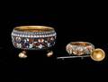 459 TWO RUSSIAN SILVER GILT AND ENAMEL OPEN SALTS