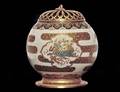 449 FINE SATSUMA POTTERY CENSER WITH GILT METAL COVER