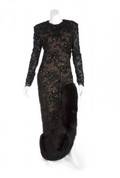 TRAVILLA EMBELLISHED LACE AND FUR GOWN