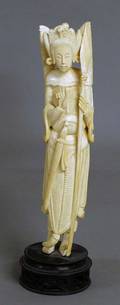 394 CARVED IVORY FIGURE OF A LADY WARRIOR