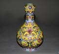 75 GOOD YELLOW GROUND ENAMELED PORCELAIN VASE