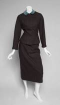 GRETA GARBO BROWN AND TURQUOISE SKIRT SUIT