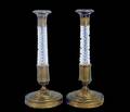 217 PAIR OF EMPIRE STYLE BRASS AND GLASS CANDLESTICKS