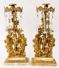 Pair Of Gilt Metal Crystal Stag Girandoles