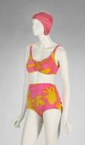 GRETA GARBO PINK AND YELLOW SWIM COSTUME