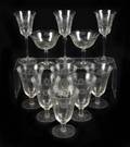 GRETA GARBO GROUP OF HANDBLOWN ETCHED GLASS BARWARE