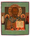 A RUSSIAN ICON OF SAINT NICHOLAS 19TH CENTURY