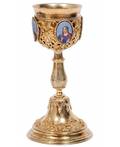 A RUSSIAN GILT SILVER AND ENAMEL COMMUNION CHALICE CYRILLIC MAKERS MARK IA MOSCOW 1840S