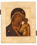 A RUSSIAN ICON OF THE KAZANSKAYA MOTHER OF GOD 17TH CENTURY