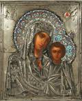 RUSSIAN ICON WITH SILVER OKLAD KAZANSKAYA MOTHER OF GOD MOSCOW 19081926