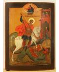 A RUSSIAN ICON OF ST GEORGE BATTLING THE DRAGON 19TH CENTURY